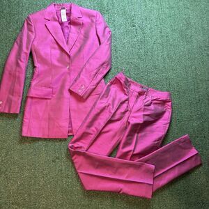 VTG Gianni Versace SILK  Hot Pink Blazer Pants Suit Set Y2K Rare 80’s SZ 38 / XS